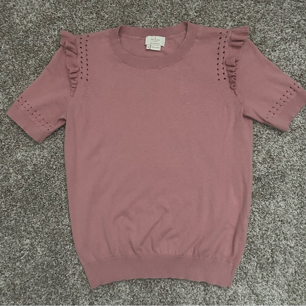 Kate Spade Pink Ruffle Sleeve Knit Top XS